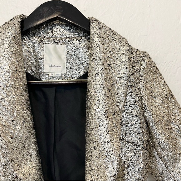 Anthropologie Elevenses Cropped Jacket Gold Foil Wool Bolero XS Preppy Academia - Picture 6 of 10